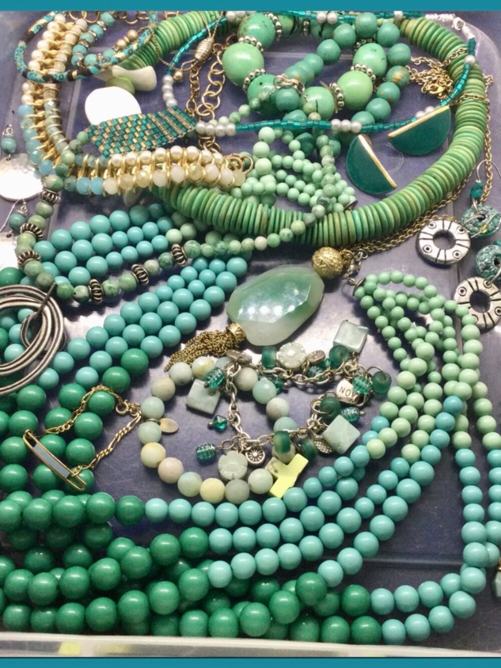 Teal Tones Jewelery Lot,17 pc